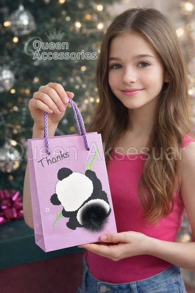 QUEEN AKSESUAR 3D Luxury Furry Pompom Tail Cute Gift Paper Bag Sachet Package...