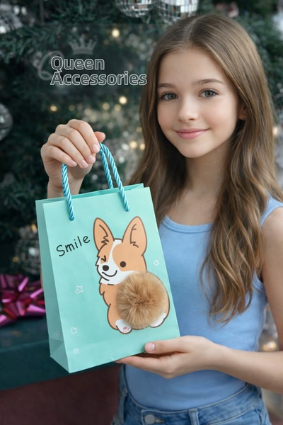 QUEEN AKSESUAR 3D Furry Pompom Tail Cute Gift Paper Bag Pouch Package Animal ...
