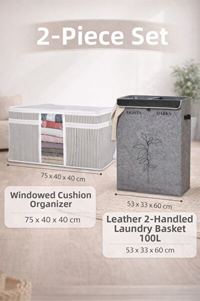PONÇİK BEBEK Set of 2 – 100 Lt Dirty Laundry Basket with Windowed Organizing ...