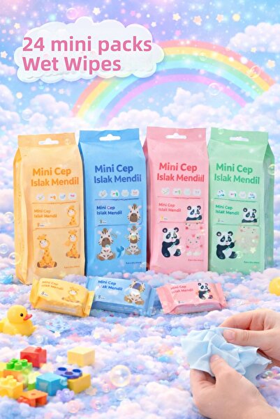 Tilbe Home 24 قطعة من مناديل الجيب المبللة الصغيرة ذات الأشكال اللطيفة، منادي...