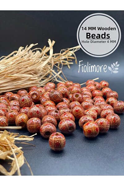 Fiolimore Ξύλινες χάντρες με σχέδιο 14 mm (50 γραμμάρια 44 τεμάχια) Διάμετρος...