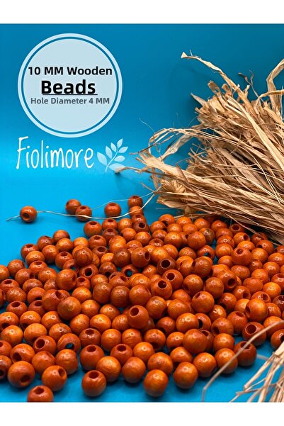 Fiolimore Πορτοκαλί ξύλινες χάντρες 10 mm (50 Gr 135 τμχ) Φαρδιά διάμετρος τρ...