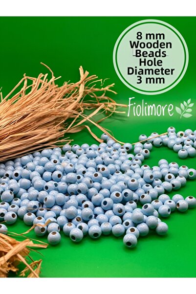 Fiolimore Ξύλινες χάντρες 8 χιλιοστών Baby Blue (175 τεμάχια) Διάμετρος τρύπα...