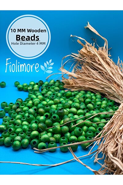 Fiolimore Πράσινες ξύλινες χάντρες 10 mm (50 Gr 135 τμχ) Διάμετρος τρύπας 4 m...