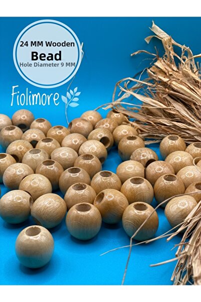 Fiolimore خرز خشبي مطلي 24 ملم (13 قطعة) حقيبة مكرامية مستديرة تصميم خرز خشبي...