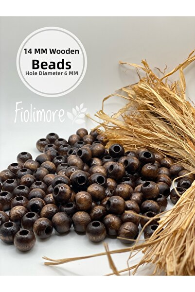 Fiolimore خرز خشبي بني 14 ملم (50 جرام 47 قطعة) قطر الفتحة العريضة 6 ملم حقيب...