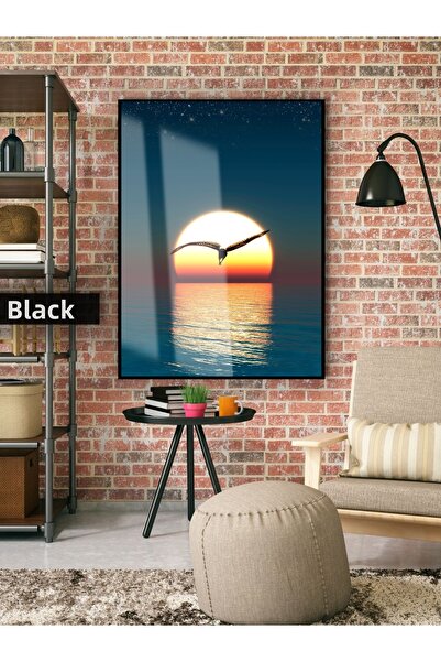 Harika bir ev Hari̇kabi̇rev | Blue Sunset Flying Bird Model | Framed Tempered...