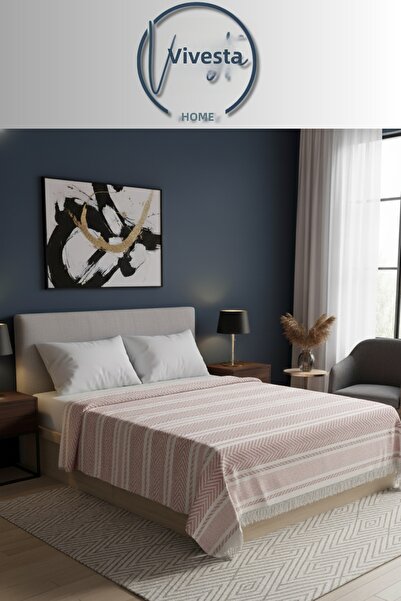 Vivesta Home غطاء سرير مزين بالشراشيب مصنوع من القطن بنسبة 100% - غطاء أريكة ...