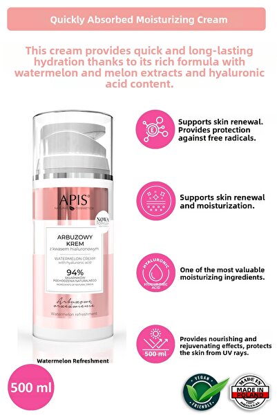 Apis Natural Cosmetics كريم مرطب بالبطيخ وحمض الهيالورونيك SPF 15 - 100 مل