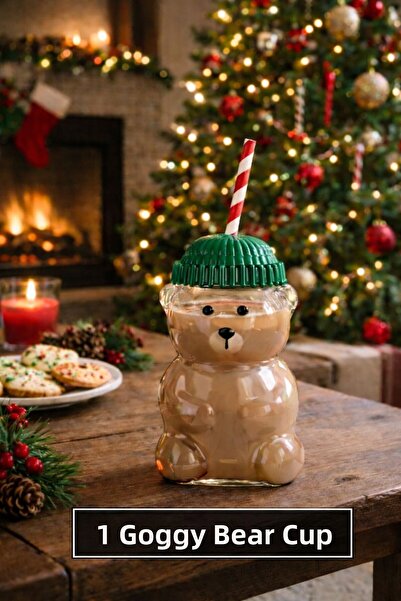 ALSİ HOME Fenomen Bear Suluk Pinterest Flask Cup with Green Hat and Straw