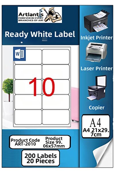 Artlantis A4 10-Pack Ready-Made Labels 99.1X57 mm 20 Sheets 1 Pack Self-Adhes...
