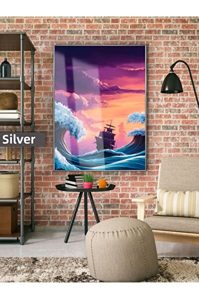 Harika bir ev Hari̇kabi̇rev | Purple Sunset Ship Model | Framed Tempered Glas...
