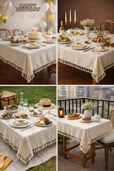 perde plus Față de masă din in cu ciucuri |   Față de masă elegantă pentru an...