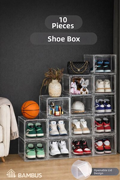 Bambus Cutie transparentă pentru pantofi, multifuncțională, cu 10 compartimen...