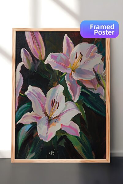 Zestia Tablou de perete cu ramă din lemn, trandafiri roz într-o vază vintage,...