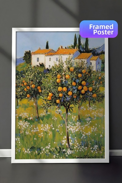 Zestia Ζωγραφική τοίχου με λευκό πλαίσιο Κήπος με πορτοκάλια και Villa Tuscan...