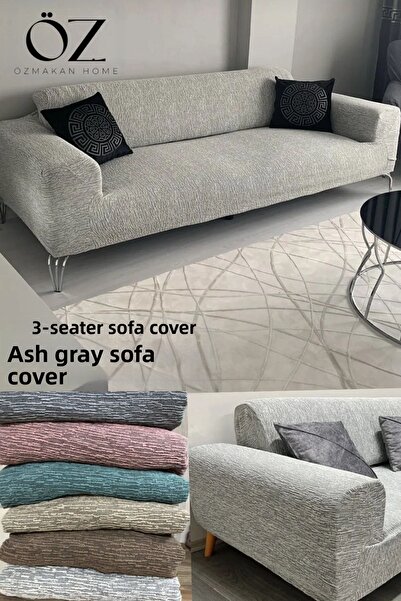 ÖZMAKAN غطاء أريكة جاكار 3 مقاعد - سرير أريكة وأريكة وغطاء أريكة 1 قطعة رمادي...