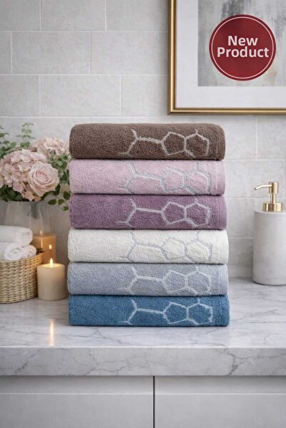 Mela Home Stone Patterned 50*90 cm 6-Piece Hand and Face Towel Set - Dowry Se...