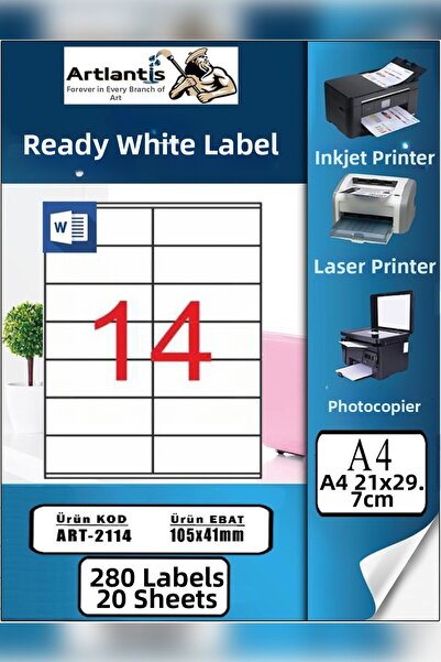 Artlantis Etichetă A4 gata tipărită 105x41 mm 20 coli 1 pachet cu 14 bucăți H...