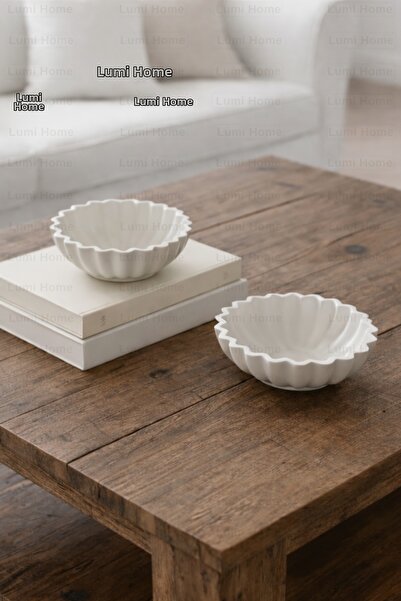 Lumi Home White Concrete Decorative Fan-Shaped Wavy Plate – Nordic Bohemian J...