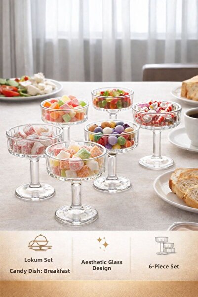 ZORENSA 6-Piece Glass-Legged Coffee Side Mini Turkish Delight Bowl Set