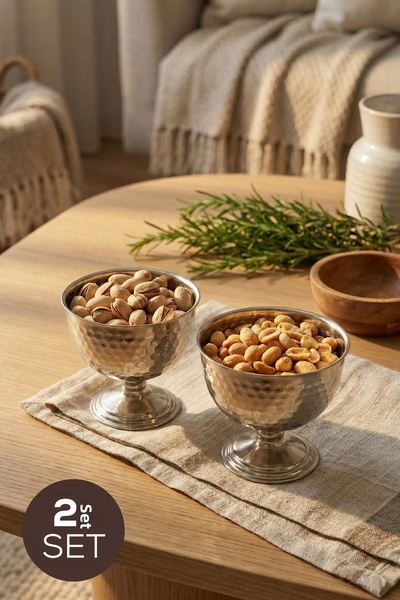 Vienev Set of 2 Silver Color Metal Footed Snack Bowls & Turkish Delight Bowls...