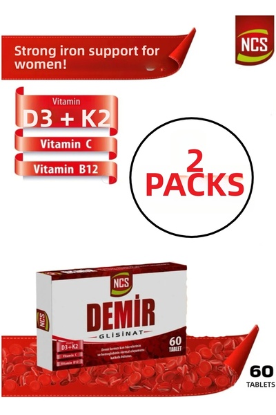 NCS Iron Iron Glycinate Vitamin D3+K2 Vitamin C Chromium Complex 2X60 Tablets
