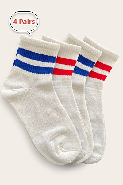 İbrahim Berk 4 чифта мъжки памучни цветни спортни колежански чорапи с райета