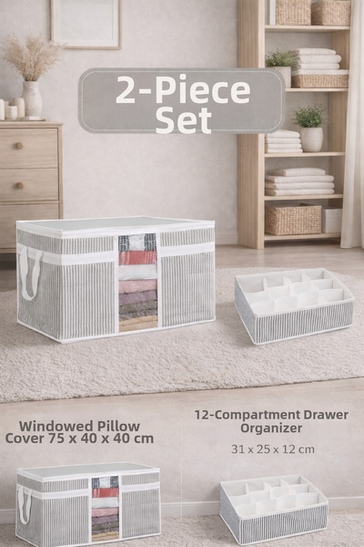 PONÇİK BEBEK Pillow & Clothes Storage Bag & 12-Compartment Multi-Purpose Orga...