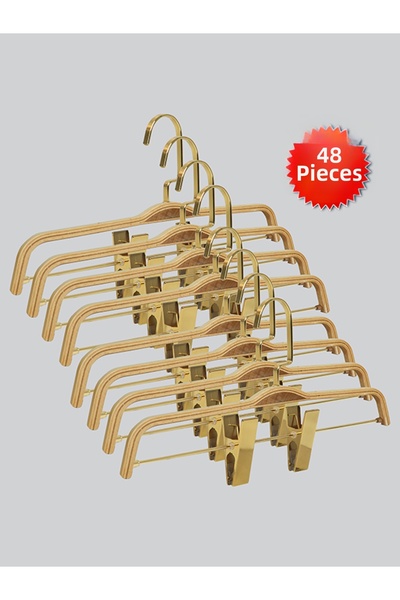 NYN Wooden 8178 (Gold Hooked Lama) Latched Skirt and Trouser Hangers 48 Pieces