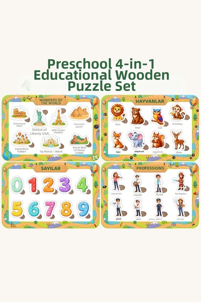 NCPUZZLES Wooden Turkish Wonders of the World, Animals-2, Numbers, Profession...