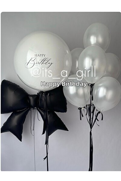 Çemrek Süs Parti مجموعة بالونات جامبو بيضاء بفيونكة سوداء 10 قطع