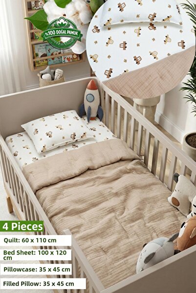 Yada Baby 100% Cotton Muslin 4 Piece Baby Sleeping Set - Newborn Mother's Sid...