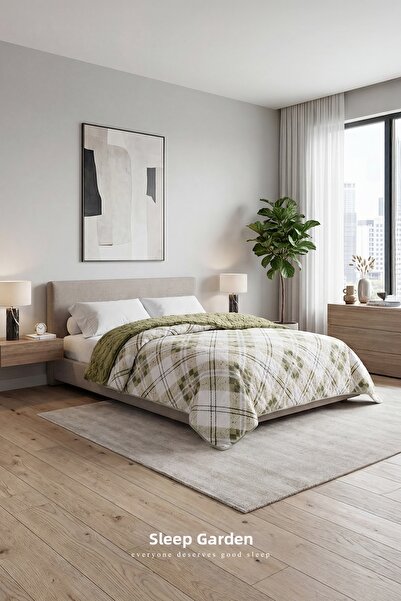 Sleep Garden Bedspread/Blanket Double-Sided Green Striped Plush Single Size 1...