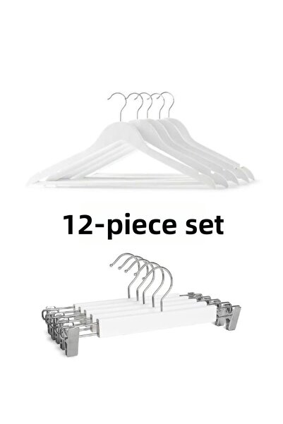 808 Studio Set of 12 White Hangers-Wooden White Hangers-Wooden White Clothes ...