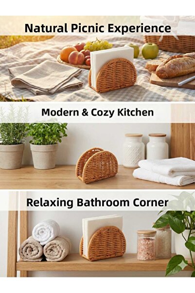 LOVYCO Multi-Purpose Rattan-Look Napkin and Towel Holder - Wicker Presentatio...