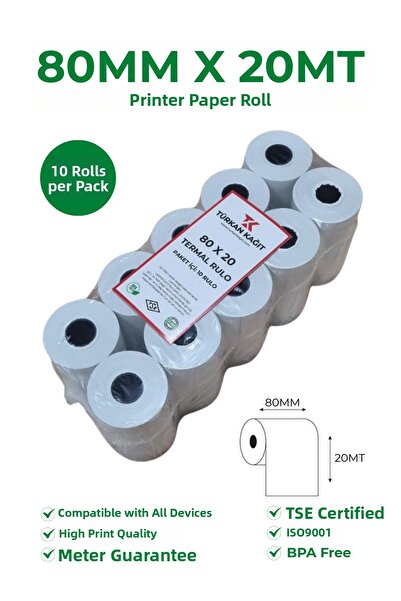 RULORULO لفائف حرارية للآلات النقدية مقاس 80×20، 10 عبوات تحتوي على 100 قطعة،...