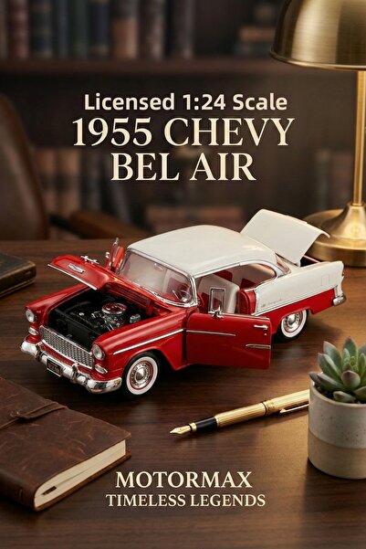 craftivio Motormax 1:24 1955 Chevy Bel Air Diecast Metal Model Car Red White