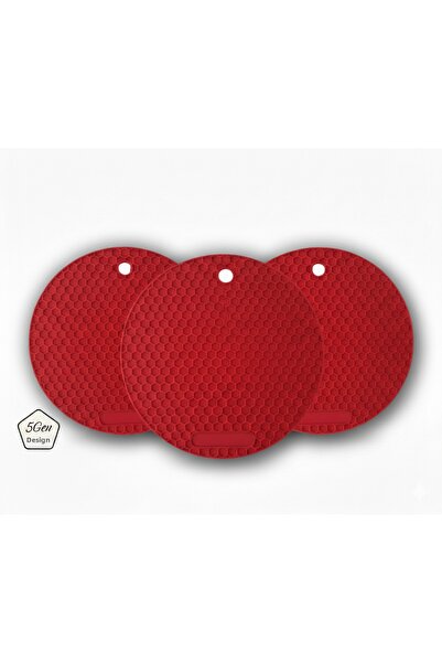 5Gen Tasarım 3 Pieces of Red Silicone Trivets, Griddle and Cookie Shapers, Te...