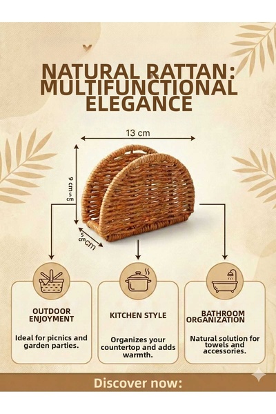 LOVYCO Multi-Purpose Rattan-Look Napkin and Towel Holder - Wicker Presentatio...