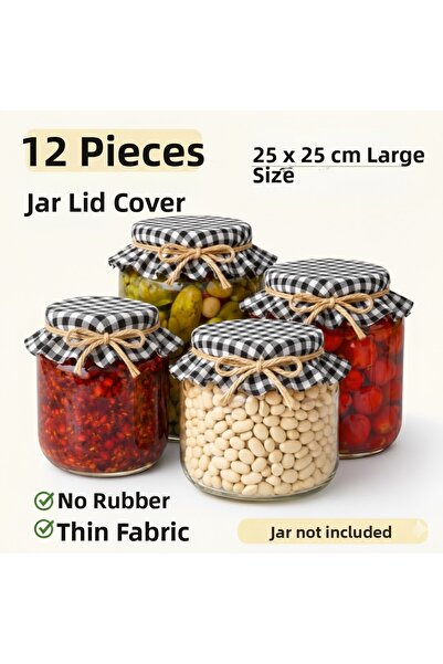 senmasy Large Size Square Jar Cover 25*25 cm - Jute Drawstring Gingham Patter...