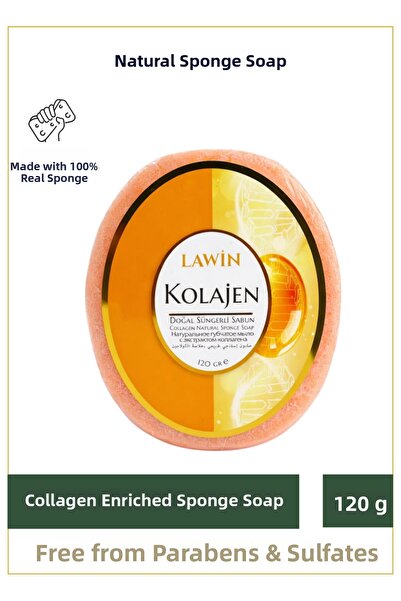 LAWİN Natural Sponge Soap with Collagen Extract – Bath Sponge, Exfoliating Ef...