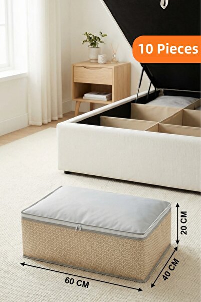 EVSELLA 10-Piece Beige Geometric Striped Under-Bed Sofa Bed Storage Organizer...