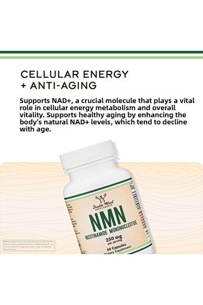 DOUBLE WOOD مكملات غذائية NMN نيكوتيناميد مونونوكليوتيد 250 ملغ 60 كبسولة - 3...