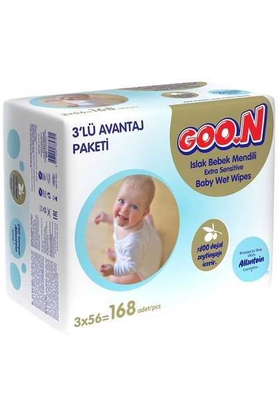 Goo.n مناديل مبللة من جون، 56 ورقة للبشرة الحساسة (عبوة من 3 قطع) 168 ورقة