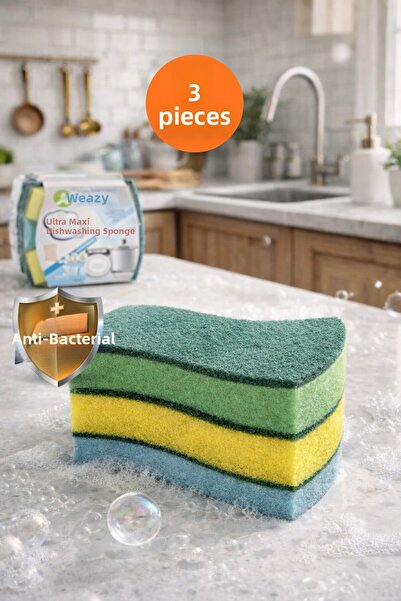grimorlife 3 Pieces of Ultra Maxi Mega Size Dishwashing Sponge – Powerful Cle...