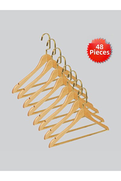 NYN شماعات ملابس خشبية M001-BARLI (GOLD KANCA LAMA) للقمصان والسراويل 48 قطعة