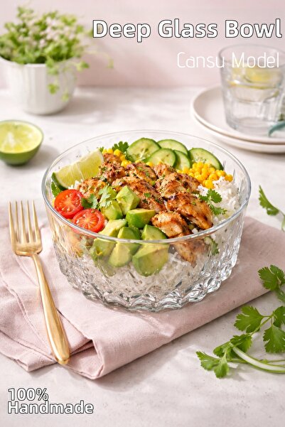 Nandy Home Handmade Glass, Cansu Model Round Deep Bowl - Bowl and Salad Bowl