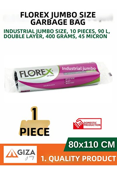 Florex Industrial Jumbo Size Garbage Bag 80X110 cm 10-Piece Roll Black