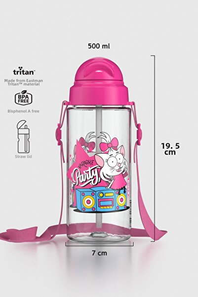Renga زجاجة مياه ميجو كرال شاكر منقوشة للأطفال سعة 500 مل مع حزام وقشة، مصنوع...